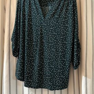 Elegant Dark Green Women's Blouse with White Dots